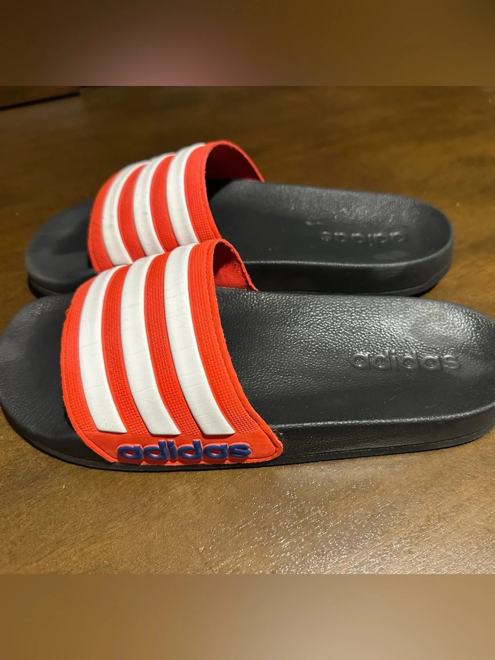 adidas Red, White and Black Kids Slide Sandals